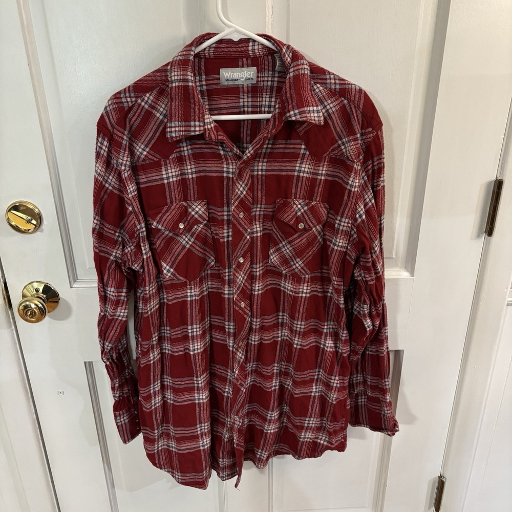 Wrangler Wrancher Flannel Pearl Snap Long Sleeve Shirt XLT